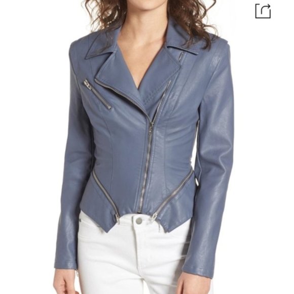 blanknyc denim faux leather fitted moto jacket